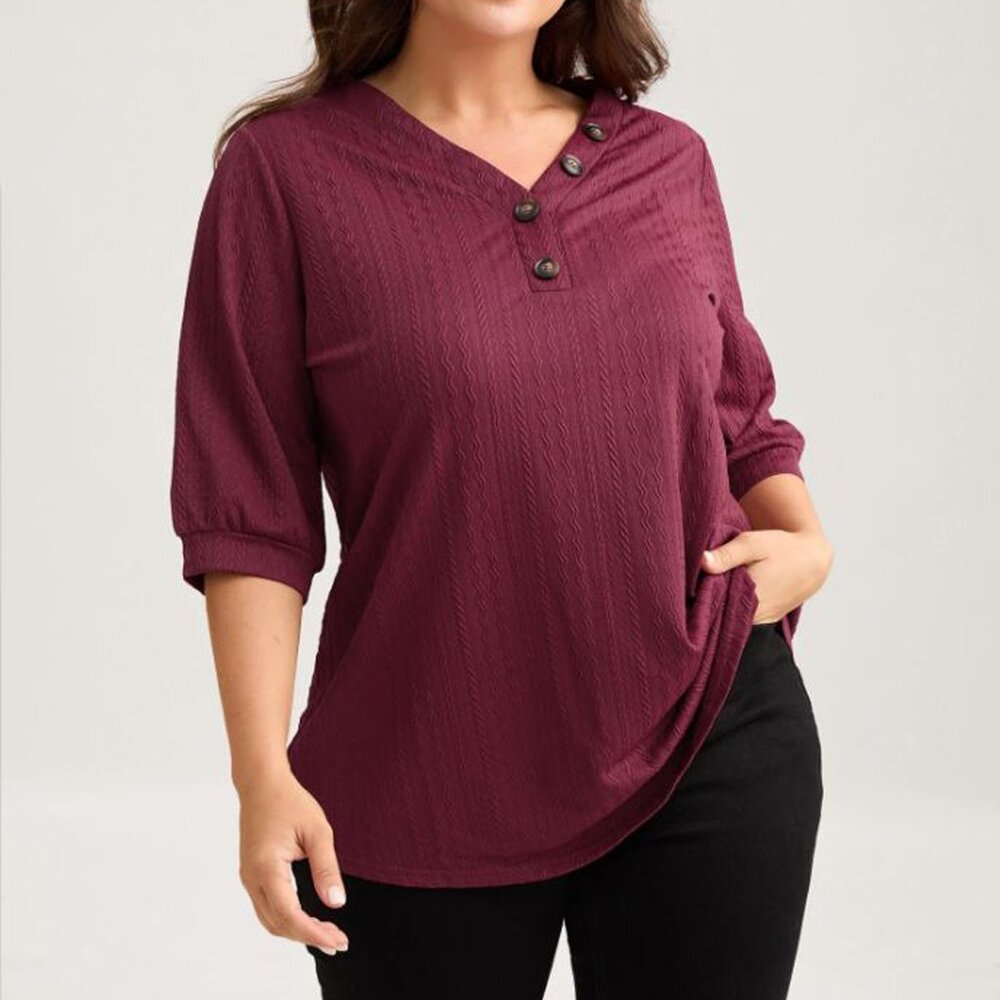 BloomChic Tunic Top V-Neck Button Textured Plus Size Elegant Everyday 3X NWT